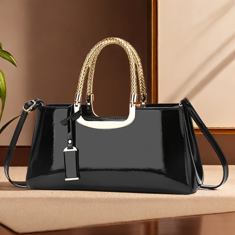 Luxury Bags Without Logo - Women's Glossy PU Leather Shoulder Handbag
